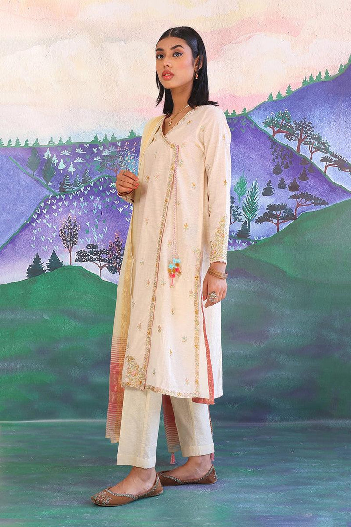 Generation - Aik Rang Angrakha Suit - Off White - Cotton - 3 Piece