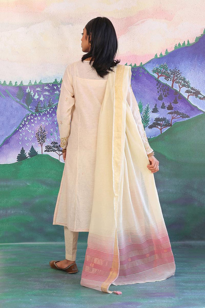 Generation - Aik Rang Angrakha Suit - Off White - Cotton - 3 Piece