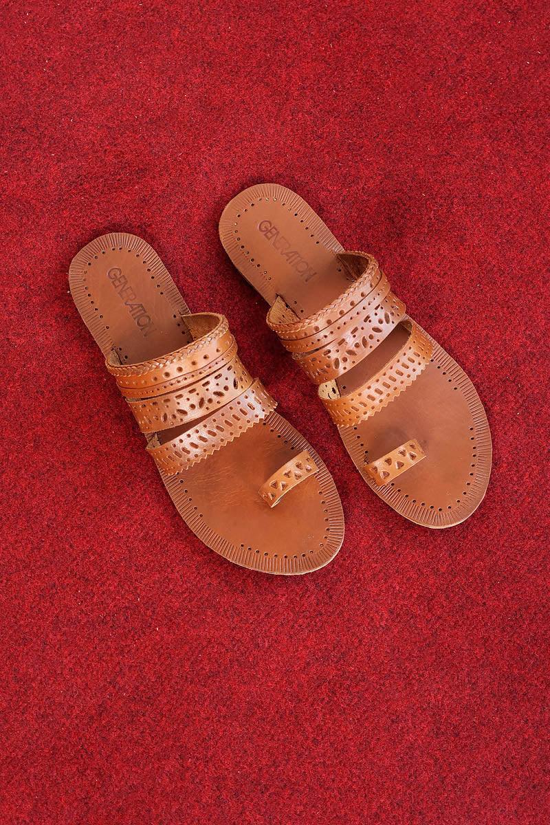Generation - Stacked Kola Puri - Dark Tan - Leather - Khussa