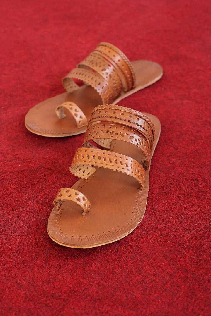Generation - Stacked Kola Puri - Dark Tan - Leather - Khussa