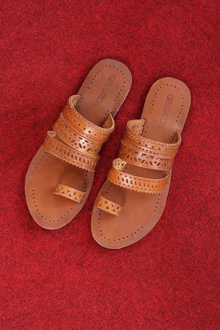 Generation - Stacked Kola Puri - Dark Tan - Leather - Khussa