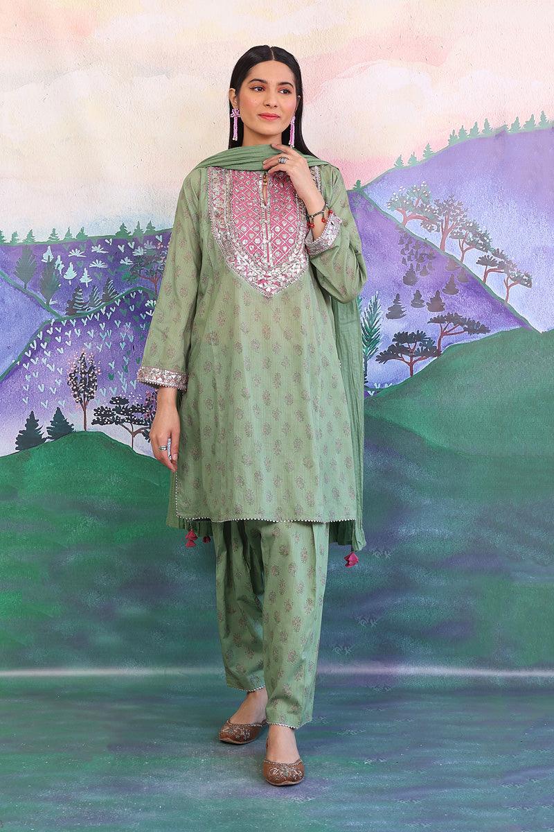 Generation - Timeless Romance Gota Galore Suit - Green - Lawn - 3 Piece
