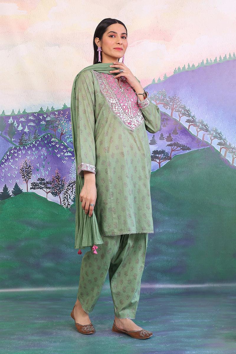Generation - Timeless Romance Gota Galore Suit - Green - Lawn - 3 Piece