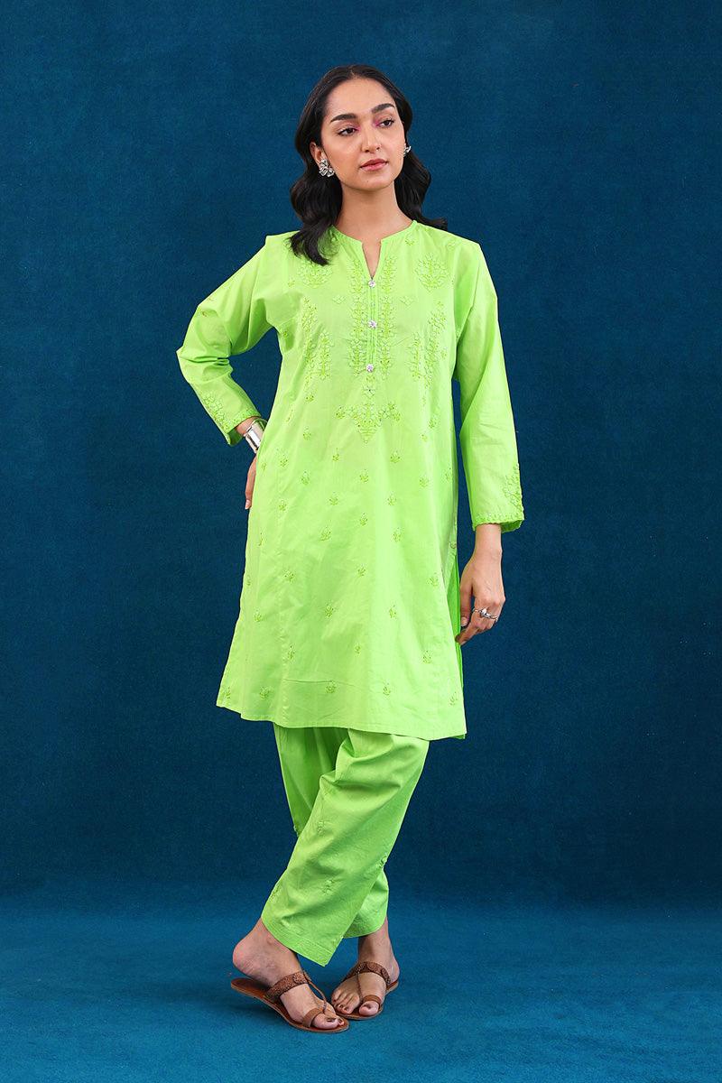 Generation - Rung e Bahaar Patti work Set - Green - Lawn - 2 Piece