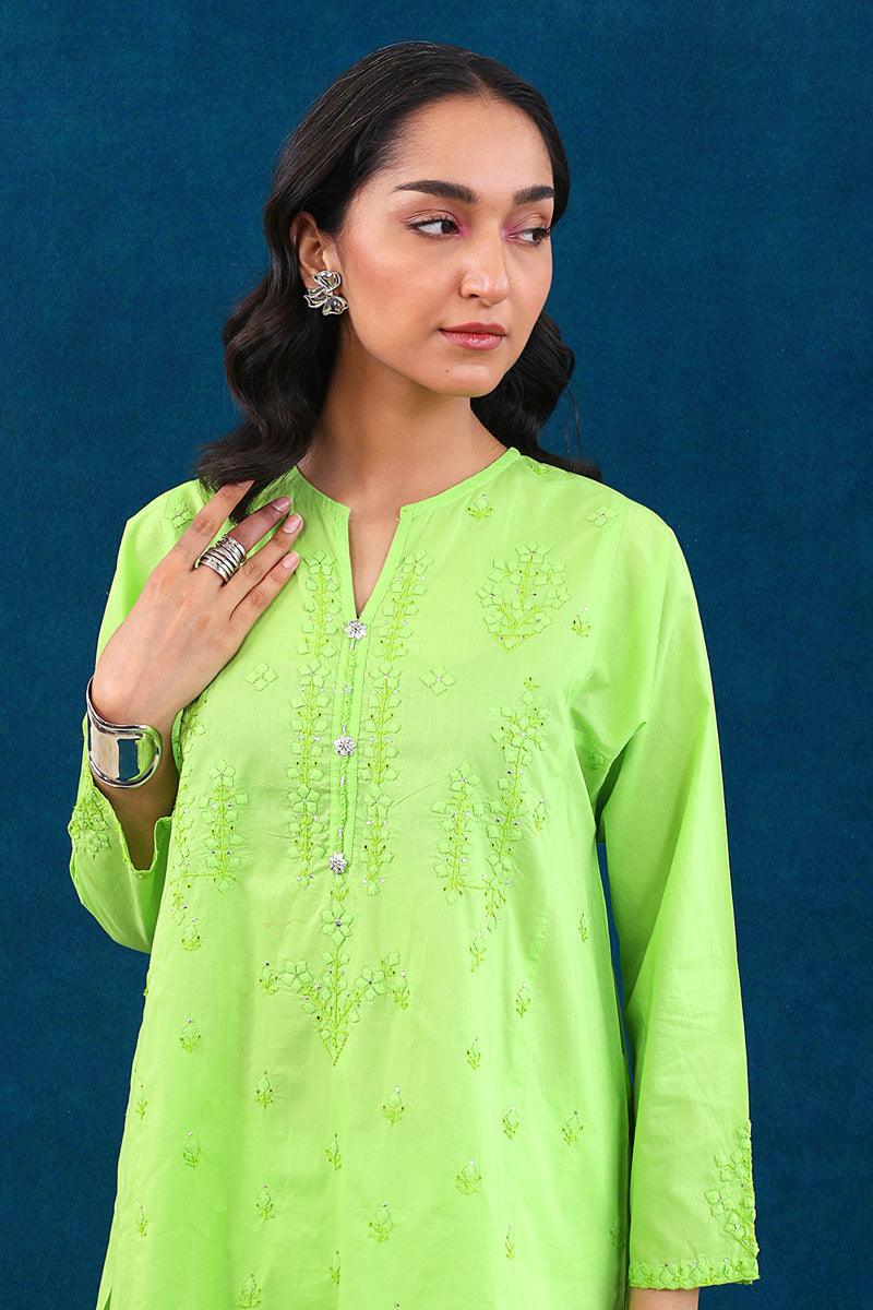 Generation - Rung e Bahaar Patti work Set - Green - Lawn - 2 Piece