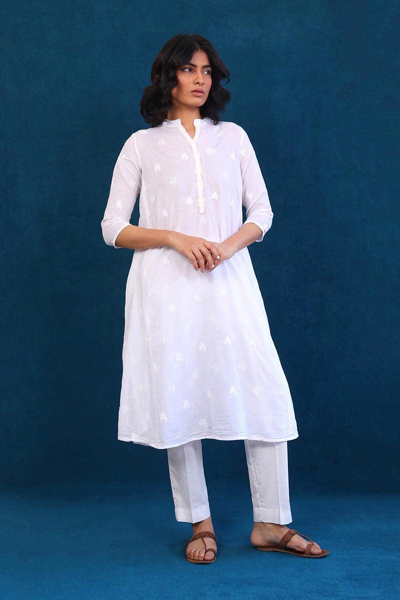 Generation - Bagh Embroidered A-line shirt - White - Lawn - 1 Piece