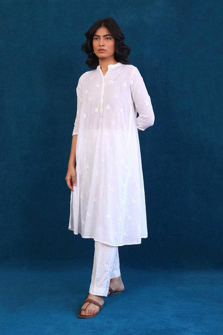 Generation - Bagh Embroidered A-line shirt - White - Lawn - 1 Piece