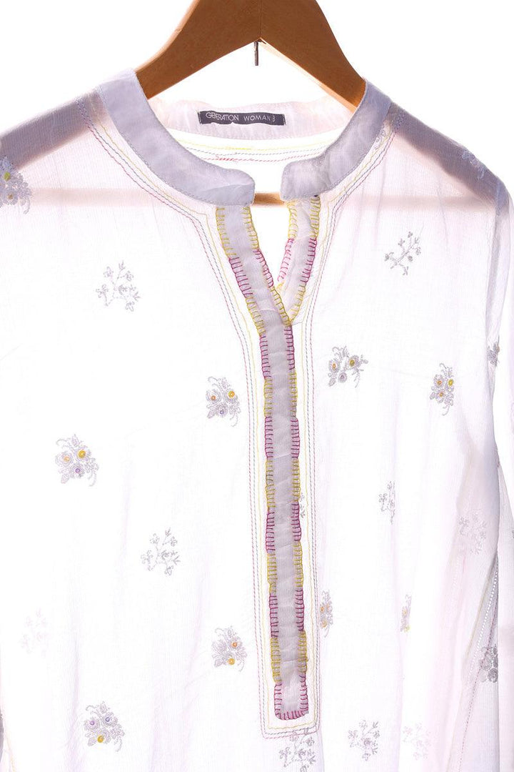 Generation - Bagh Embroidered A-line shirt - White - Lawn - 1 Piece