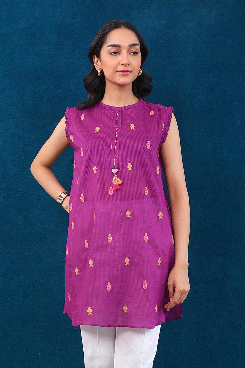 Generation - Malmal Machli Kurti - Purple - Lawn - 1 Piece