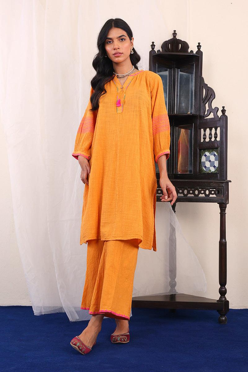 Generartion - Whisper Embroidered Set - 2 Piece - Orange - Lawn