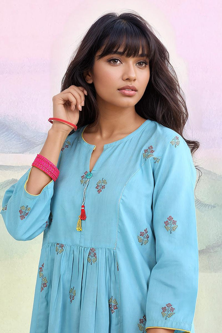 Generation - Feeling Cute Scarlet Shirt 1-Piece - Sky Blue - Lawn