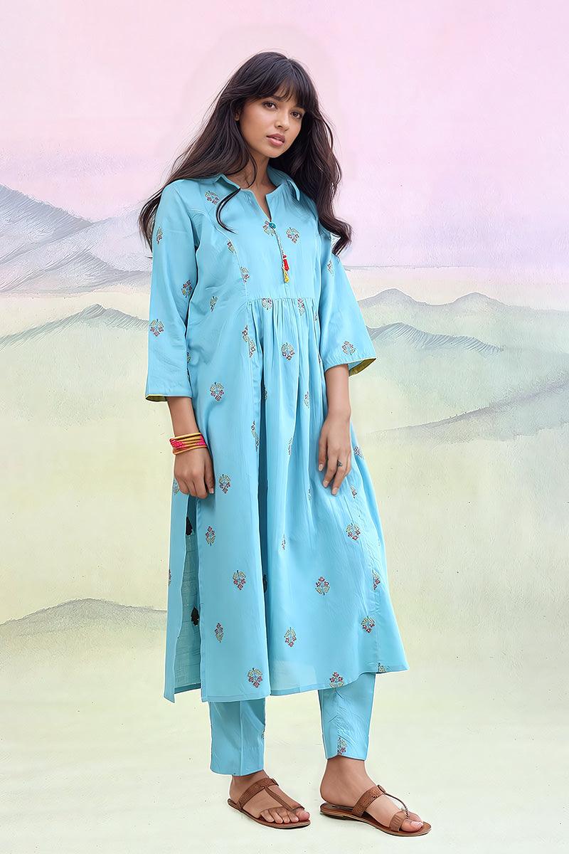 Generation - Feeling Cute Scarlet Shirt 1-Piece - Sky Blue - Lawn
