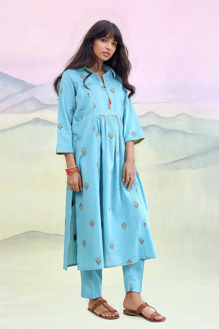 Generation - Feeling Cute Scarlet Shirt 1-Piece - Sky Blue - Lawn
