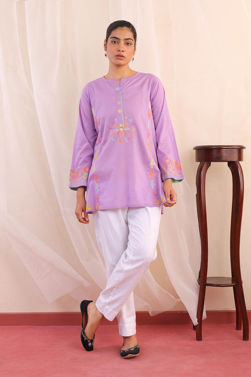 Generation - Sundara Embroidered Kurti - Cotton - Purple - 1 Piece