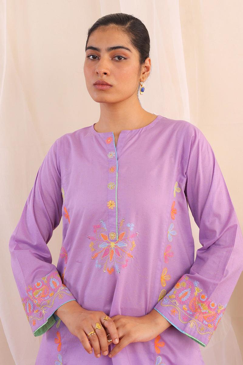 Generation - Sundara Embroidered Kurti - Cotton - Purple - 1 Piece