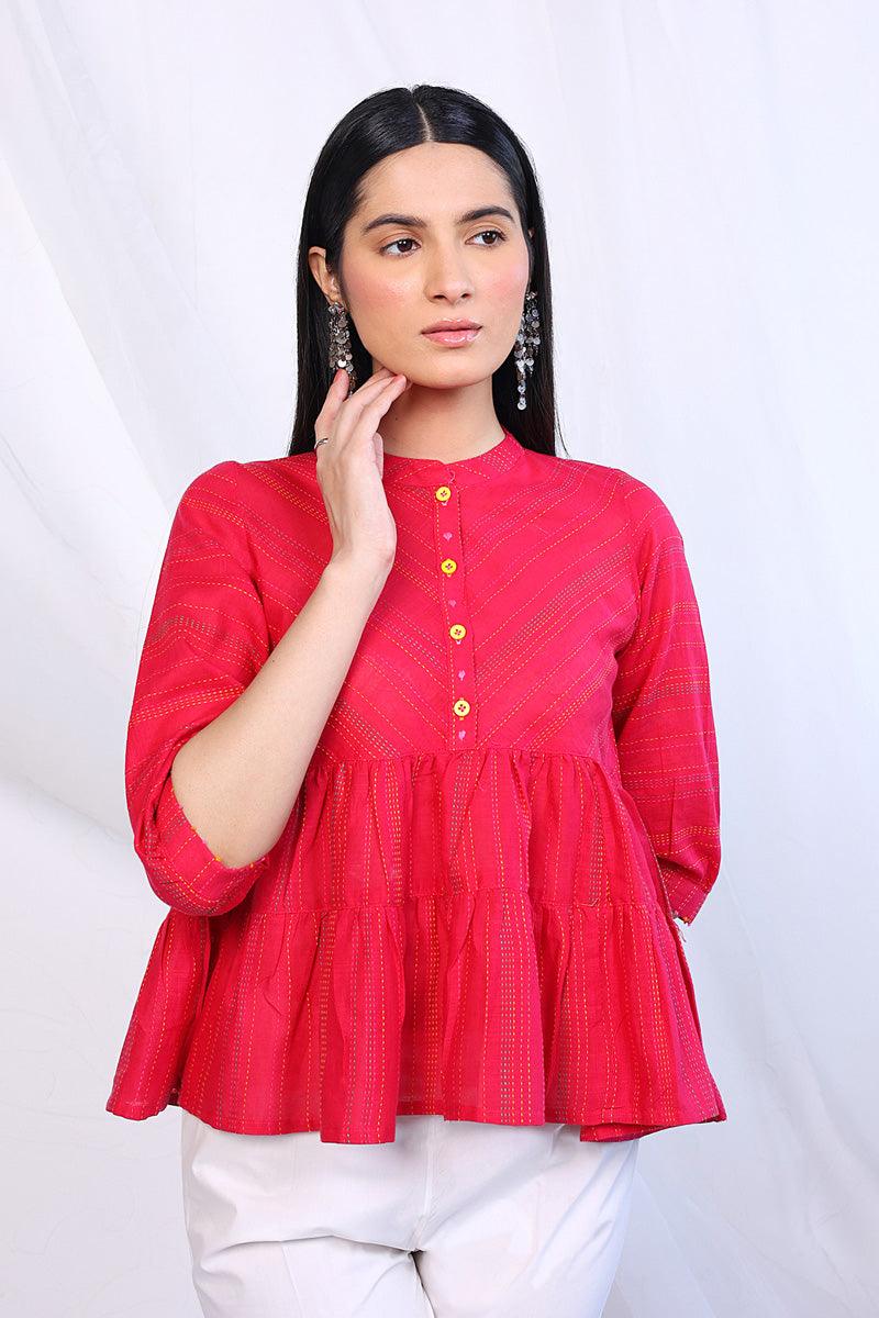Generation - Tinka Peplum Top - Red - Lawn - 1 Piece
