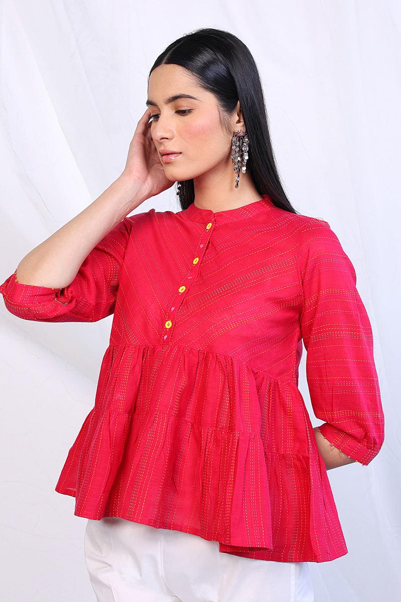 Generation - Tinka Peplum Top - Red - Lawn - 1 Piece