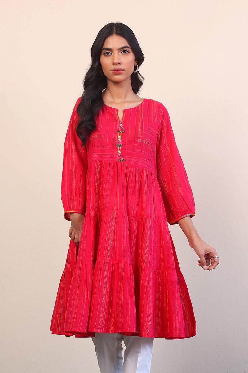 Generation - Tinka Tiered Kurta - Red - Lawn - 1 Piece