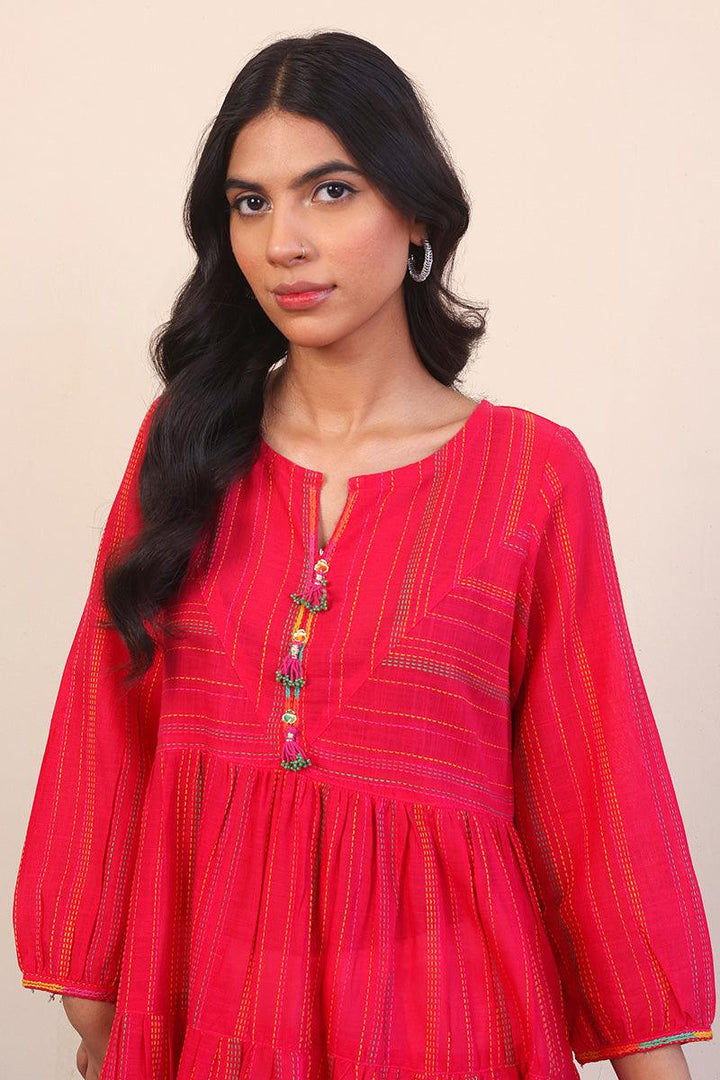 Generation - Tinka Tiered Kurta - Red - Lawn - 1 Piece