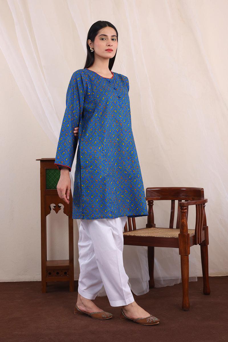 Generartion - Chintz Kurti - 1 Piece - Blue - Lawn