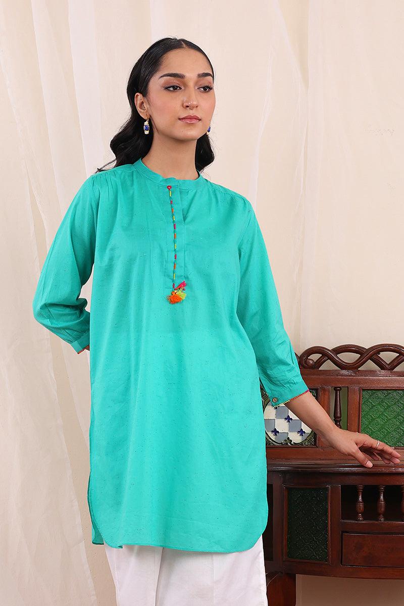 Generartion - Punk Speckled Kurta - 1 Piece - Green - Lawn