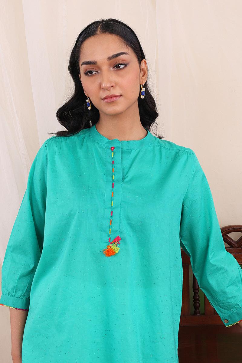 Generartion - Punk Speckled Kurta - 1 Piece - Green - Lawn