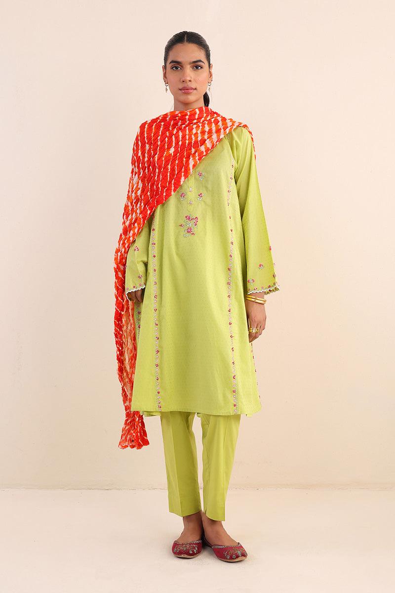 Generartion - Crushed Dupatta - 1 Piece - Orange - Lawn