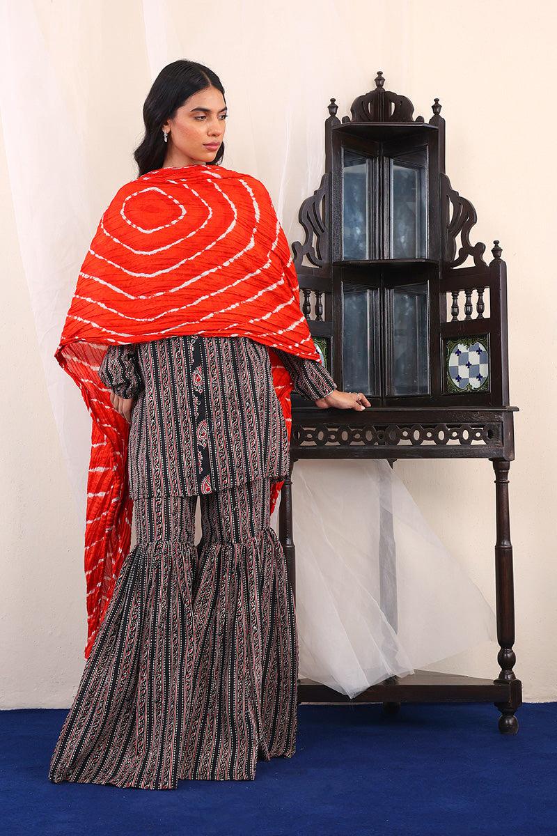 Generartion - Tie & Dye Dupatta - 1 Piece - Red - Cotton