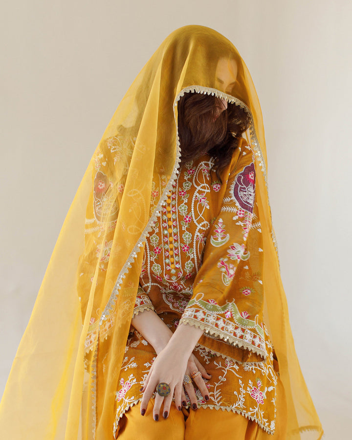 Ombrella - Sunshine Mustard Khaadi Net Suit For Women - 3 Piece