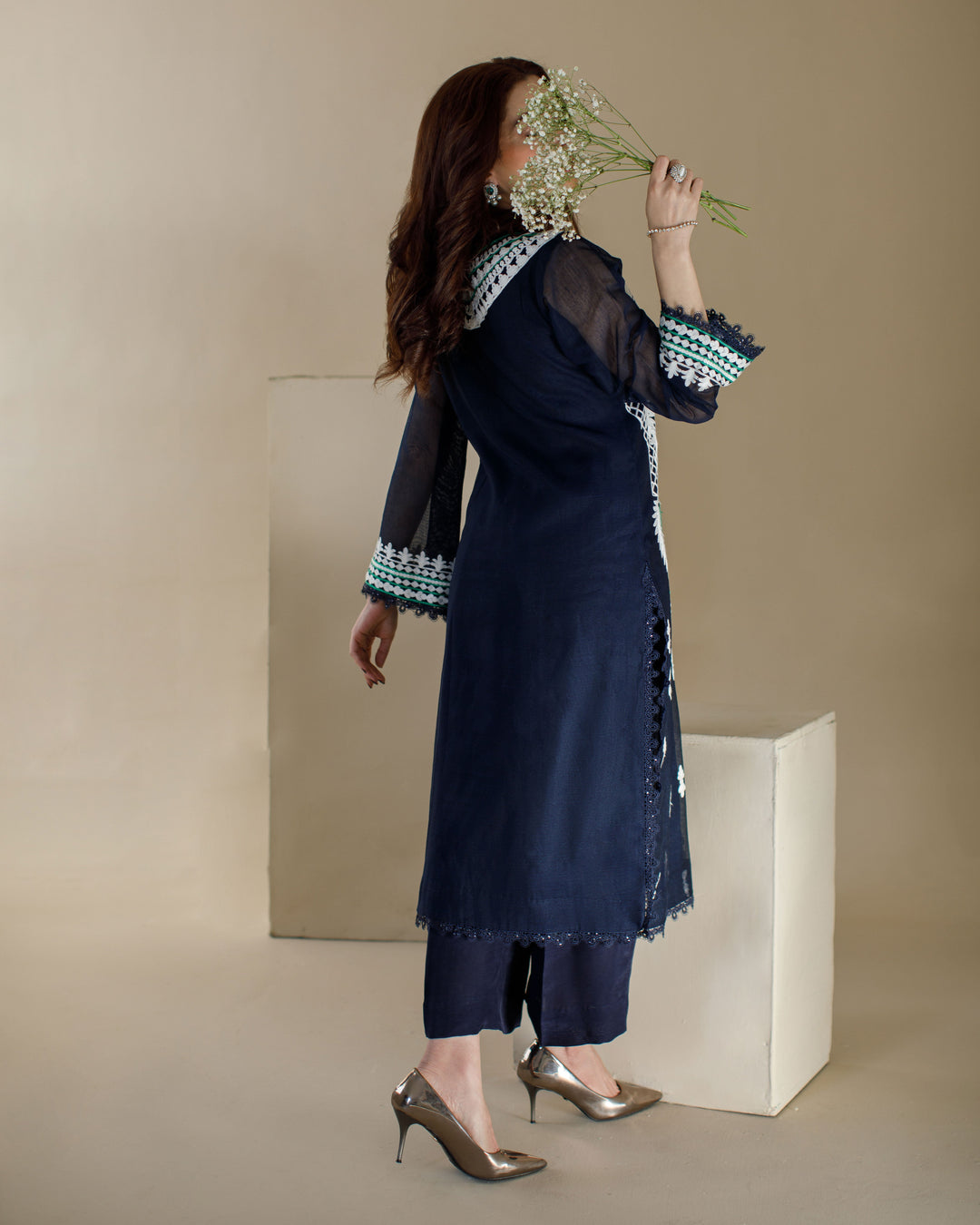 Ombrella - Ethnic Navy blue Khaadi Net Suit For Women - 3 Piece