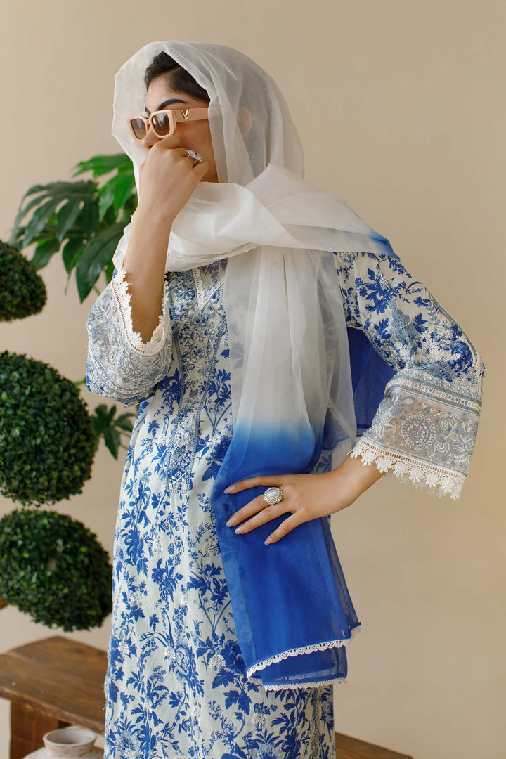 Ombrella - Wildflower- Embroidered - Blue - Lawn - 3 Piece