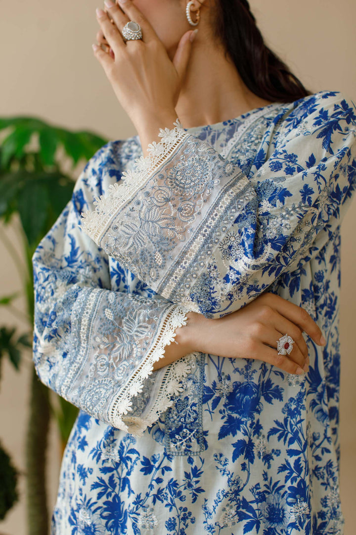 Ombrella - Wildflower- Embroidered - Blue - Lawn - 3 Piece