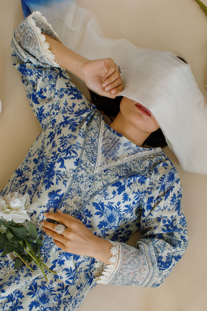 Ombrella - Wildflower- Embroidered - Blue - Lawn - 3 Piece