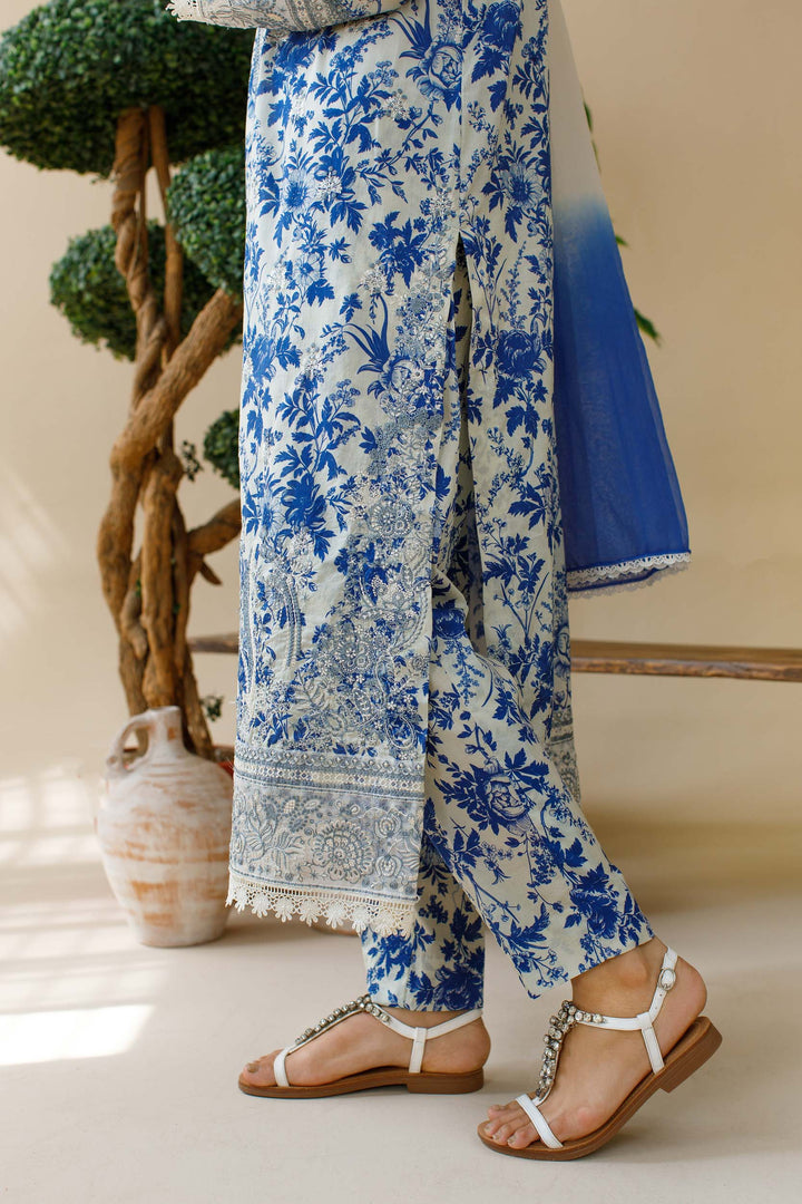 Ombrella - Wildflower- Embroidered - Blue - Lawn - 3 Piece