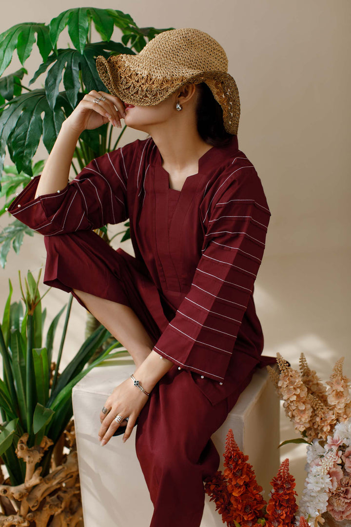 Ombrella - Co ord set - Lawn - Maroon - 2 Piece