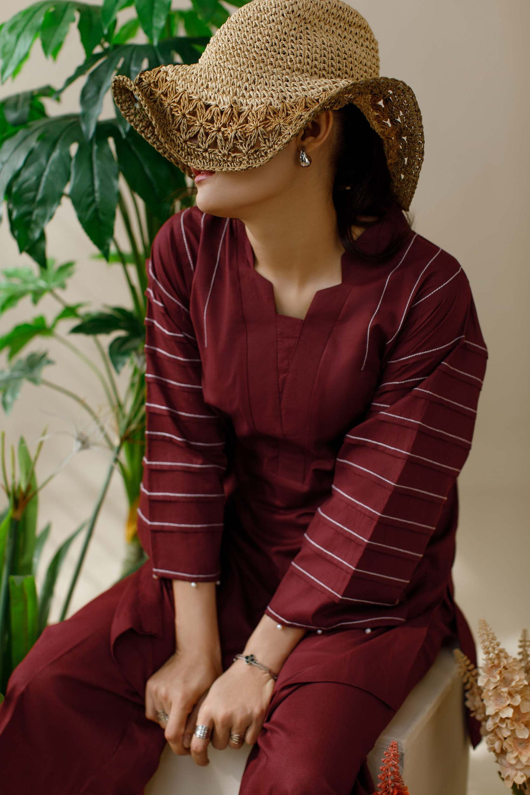 Ombrella - Co ord set - Lawn - Maroon - 2 Piece