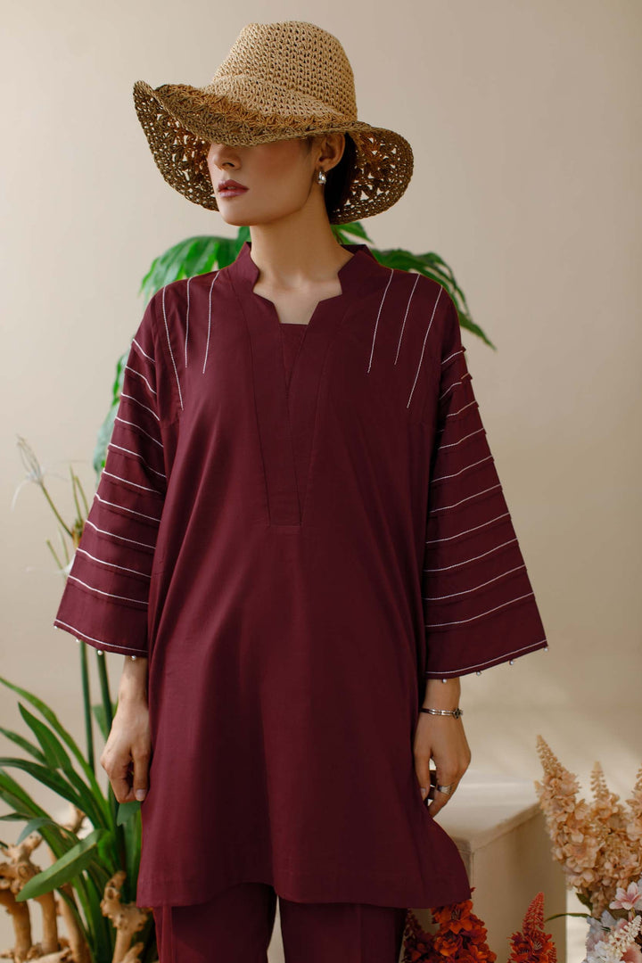 Ombrella - Co ord set - Lawn - Maroon - 2 Piece