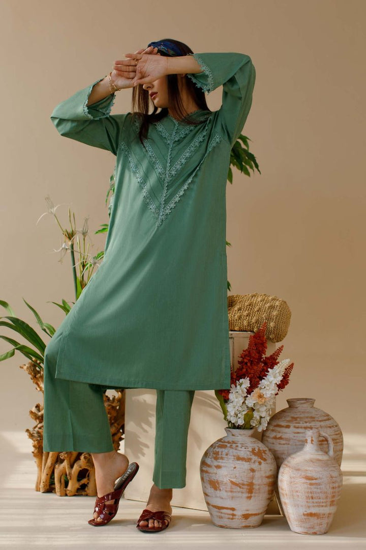 Ombrella - Petal- Co ord Set - Lawn - Green - 2 Piece