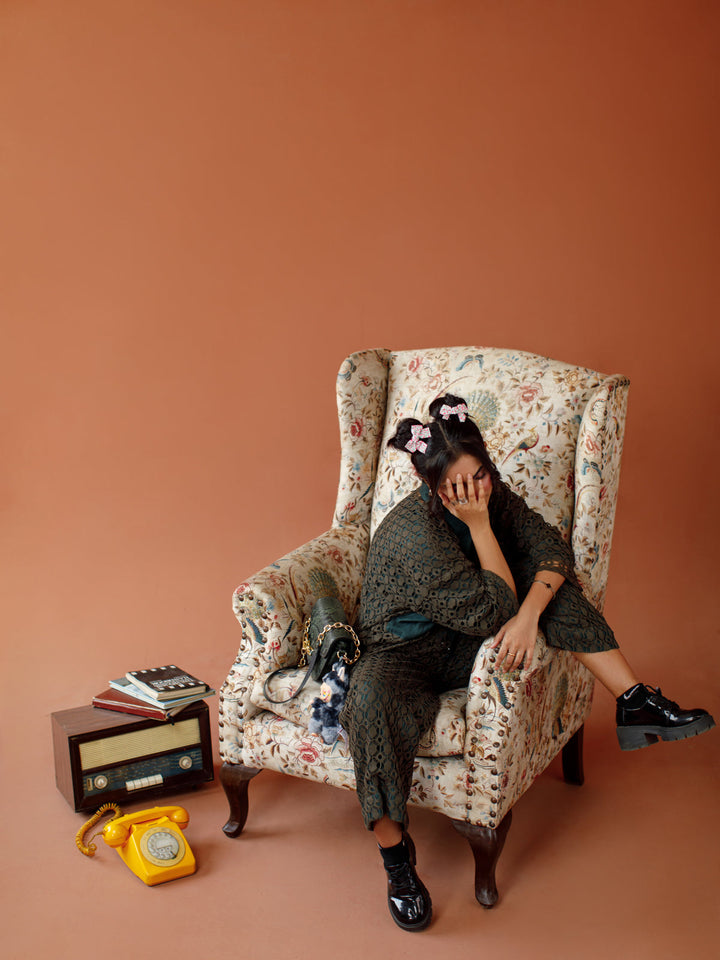 Ombrella - Olive Decode Olive cotton blend lace Co-Ord Set For Women - 2 Piece