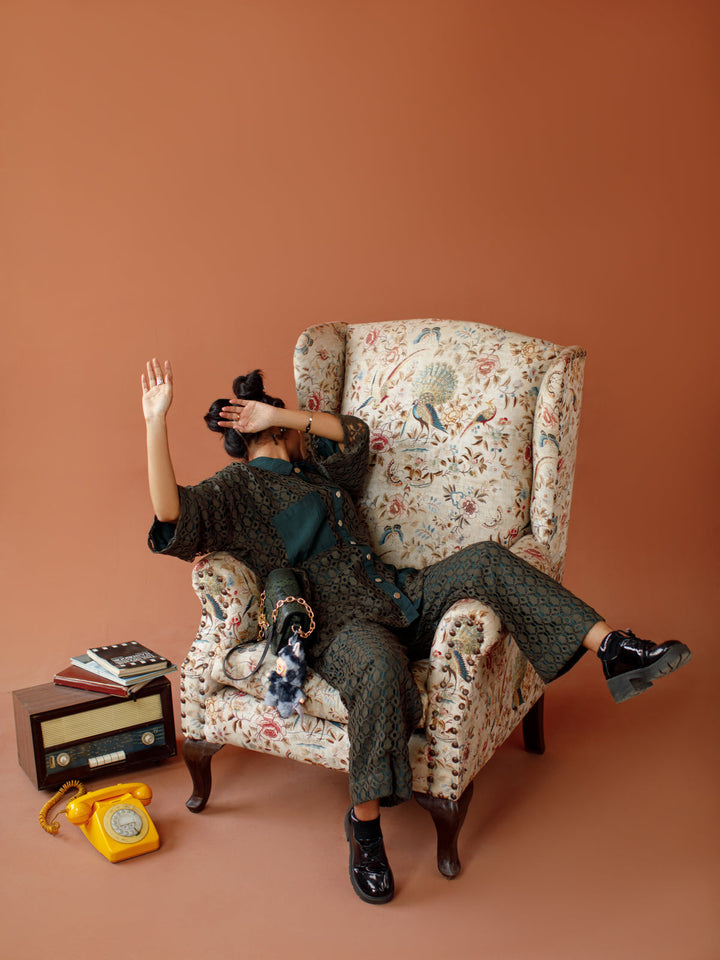 Ombrella - Olive Decode Olive cotton blend lace Co-Ord Set For Women - 2 Piece