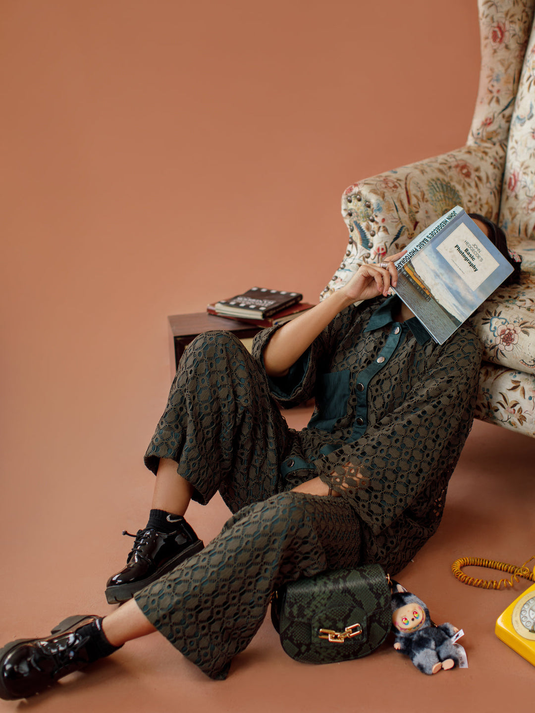 Ombrella - Olive Decode Olive cotton blend lace Co-Ord Set For Women - 2 Piece