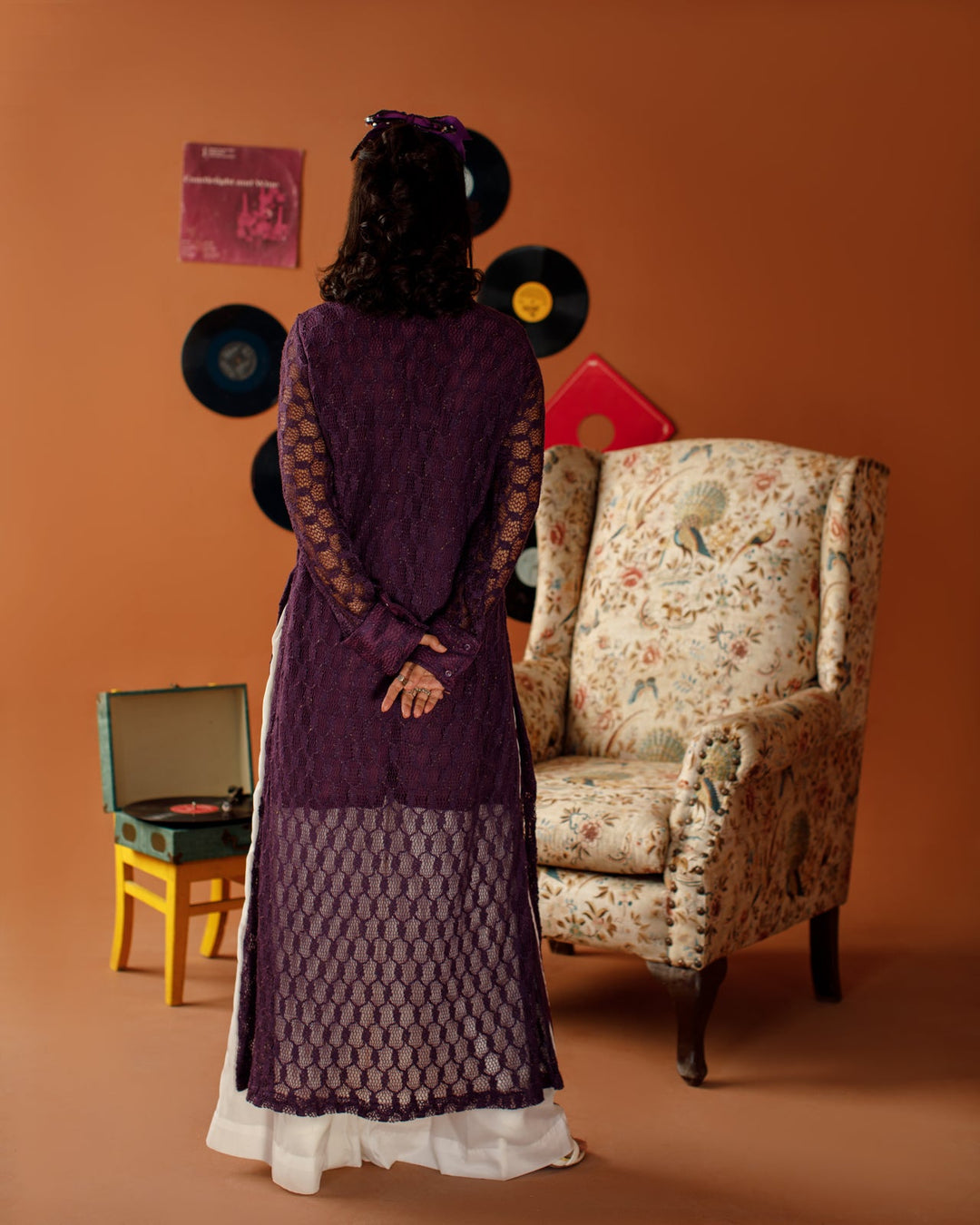 Ombrella - Velvet Hours Purple Lace knit Dress For Women - 2 Piece