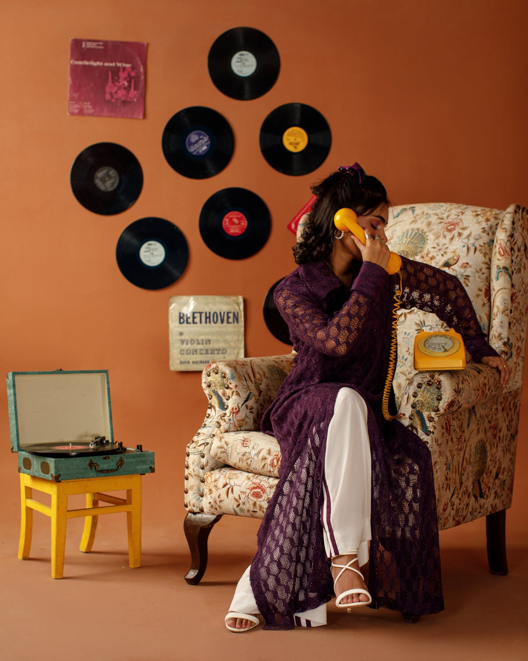 Ombrella - Velvet Hours Purple Lace knit Dress For Women - 2 Piece