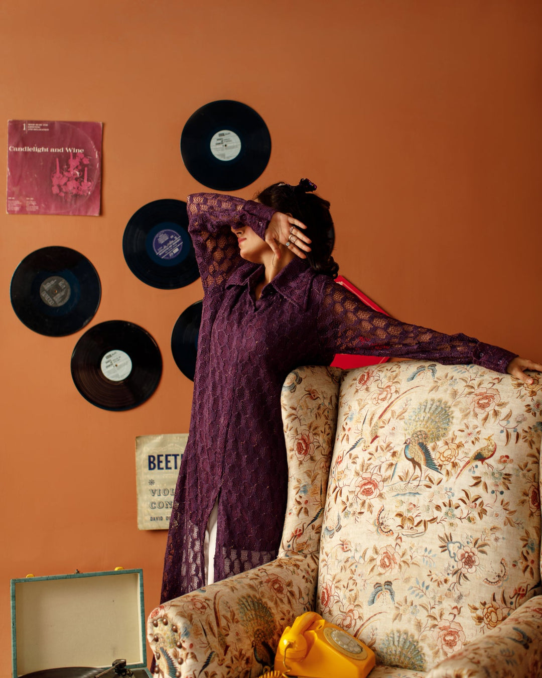 Ombrella - Velvet Hours Purple Lace knit Dress For Women - 2 Piece