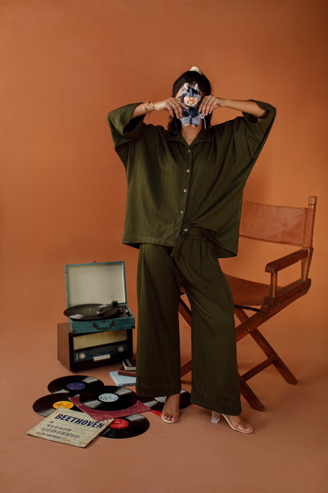 Ombrella - Olive Muse Olive winter jersey Co-Ord Set For Women - 2 Piece