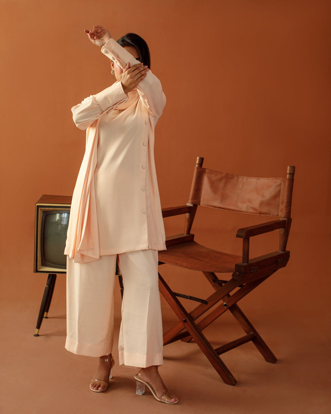 Ombrella - Blush Dune Soft Pink Georgette Dress For Women - 2 Piece