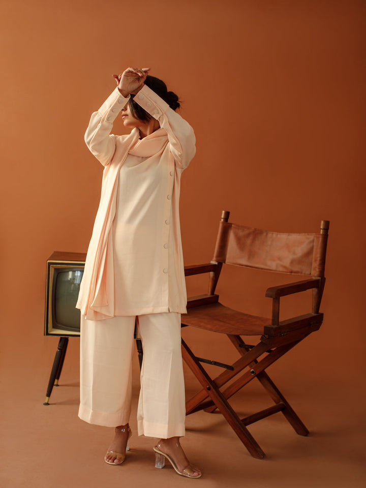 Ombrella - Blush Dune Soft Pink Georgette Dress For Women - 2 Piece