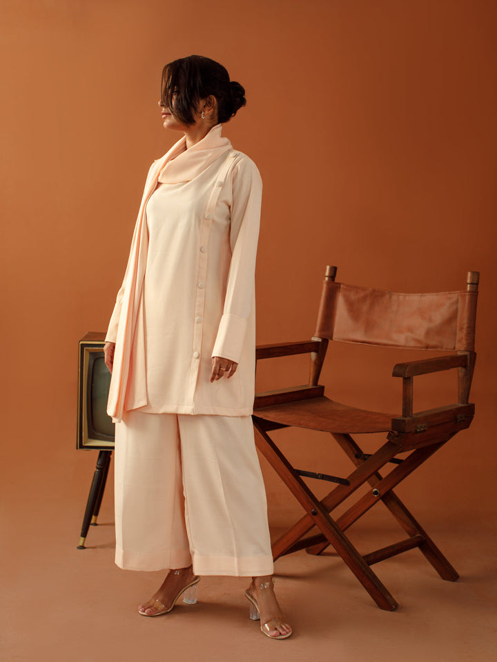 Ombrella - Blush Dune Soft Pink Georgette Dress For Women - 2 Piece