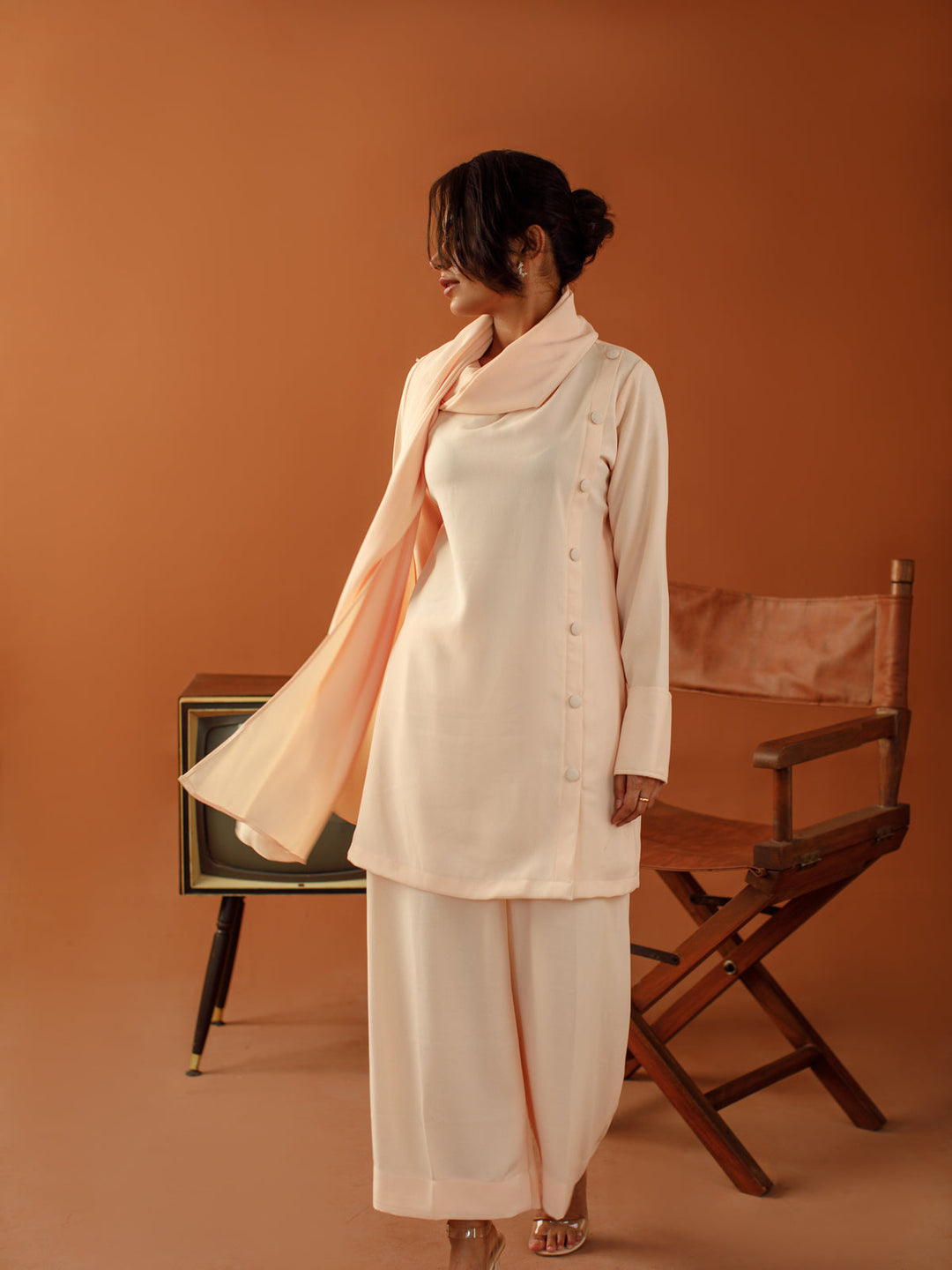 Ombrella - Blush Dune Soft Pink Georgette Dress For Women - 2 Piece