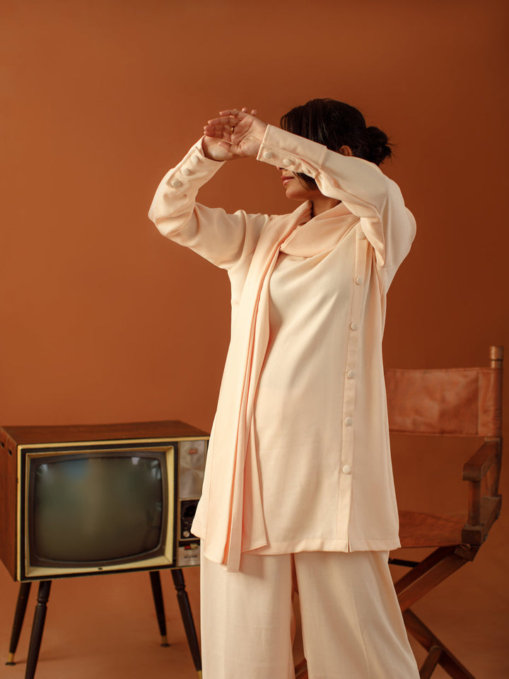 Ombrella - Blush Dune Soft Pink Georgette Dress For Women - 2 Piece